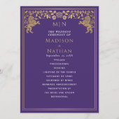 Paarse Leeuw Middeleeuws Zwaard Wedding Programma Programmakaart (Voorkant)