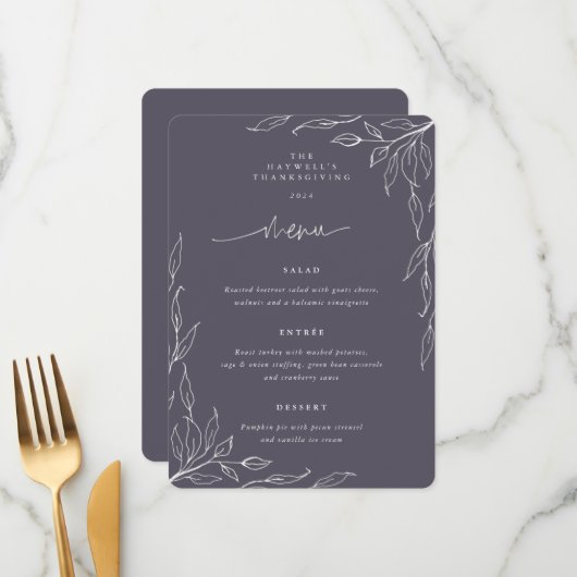 Paarse lef-motif-Thanksgiving Menu (Voorkant / Achterkant in situ)