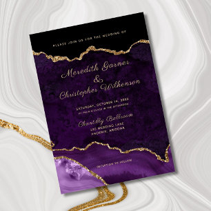 Paarse legance Gold Glitter Agate Wedding Kaart