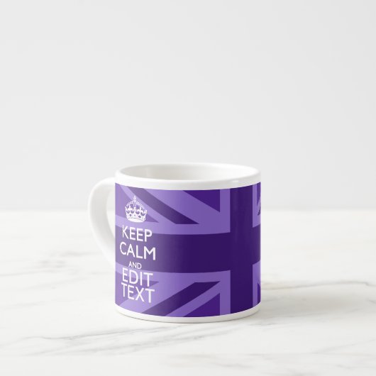 Paarse legance Keep Calm Jouw tekst Union Jack Espresso Kop (Links)