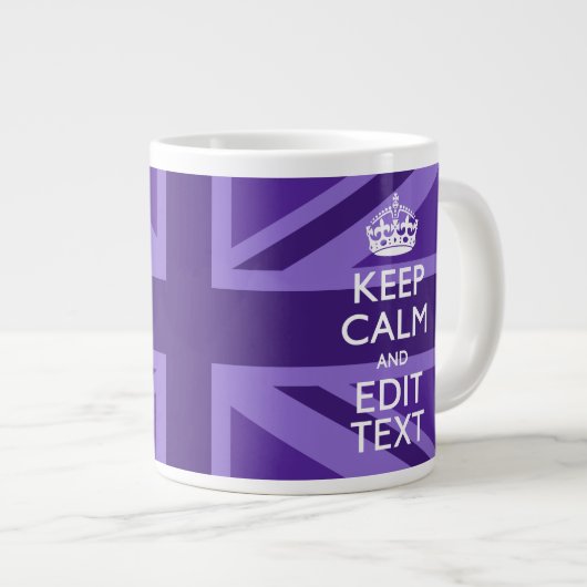 Paarse legance Keep Calm Jouw tekst Union Jack Grote Koffiekop (Voorkant rechts)