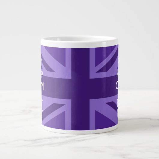 Paarse legance Keep Calm Jouw tekst Union Jack Grote Koffiekop (Voorkant)