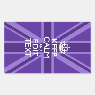 Paarse legance Keep Calm Jouw tekst Union Jack Rechthoekige Sticker