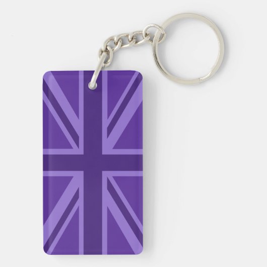 Paarse legance Keep Calm Jouw tekst Union Jack Sleutelhanger (achterkant)