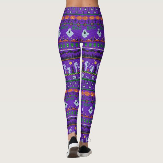 Paarse leggings Halloween partij gebreide horror (Achterkant)