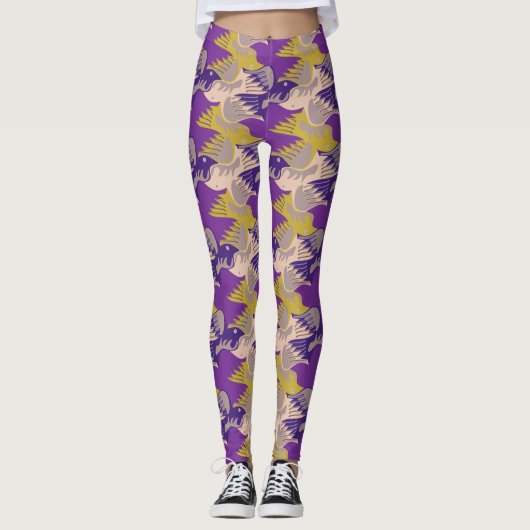 Paarse leggings van het vogelpatroon (Voorkant)