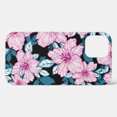 Paarse lelie, blauwe bladachtergrond. Case-Mate iPhone case (Achterkant (horizontaal))
