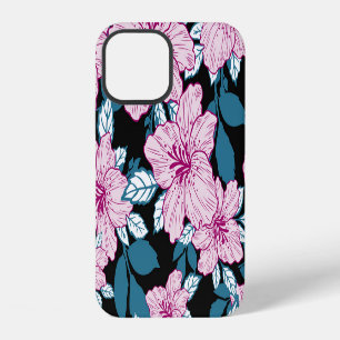 Paarse lelie, blauwe bladachtergrond. iPhone 12 hoesje