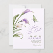 Paarse lelie bloem bruiloft save the date (Voorkant)