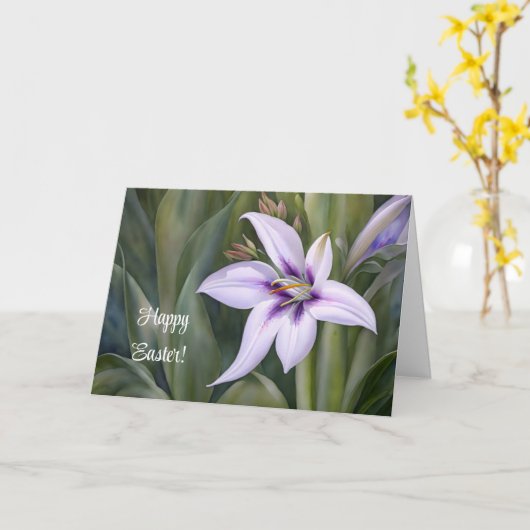 Paarse Lelie Bloem Kunst Pasen Kaart (Gele Bloem)