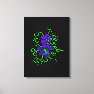 paarse lelie bloem op zwart canvas afdruk