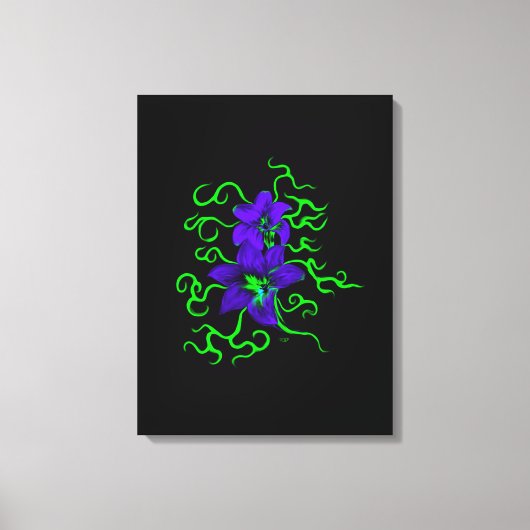 paarse lelie bloem op zwart canvas afdruk (Voorkant)