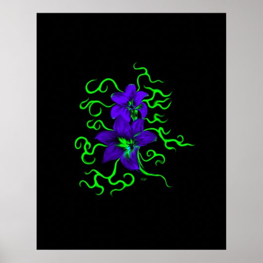 paarse lelie bloem op zwart poster (Voorkant)