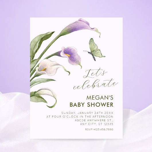 Paarse lelie bloemige babyshower kaart