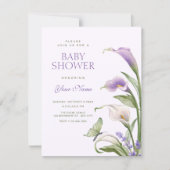 Paarse lelie bloemige babyshower kaart (Voorkant)