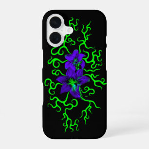 Paarse leliebloem op zwart iPhone 16 hoesje