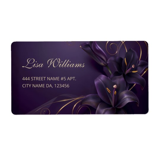 Paarse lelies 3D-bloemen luxe visitekaartje Etiket (Voorkant)