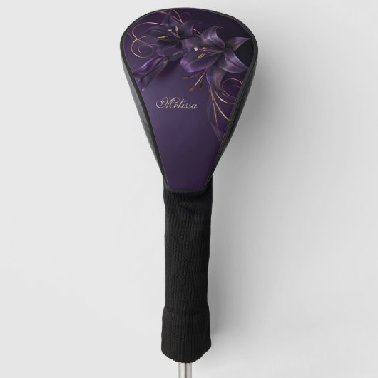Paarse Lelies 3D Flowers Luxe Visitekaartje Golfheadcover (Voorkant)