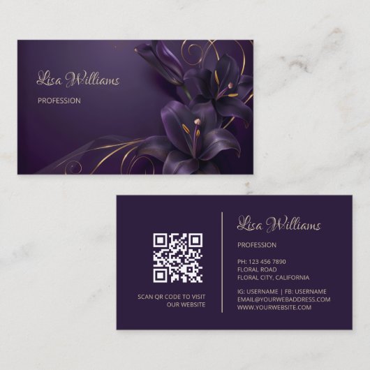 Paarse lelies luxe Visitekaartje (Voorkant / Achterkant)