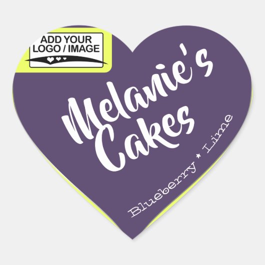 Paarse Lemon Yellow Cake Packaging Logo Sjabloon Hart Sticker (Voorkant)