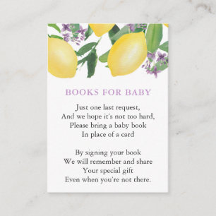 Paarse Lemons Baby Girl brengen Baby shower boeken Informatiekaartje