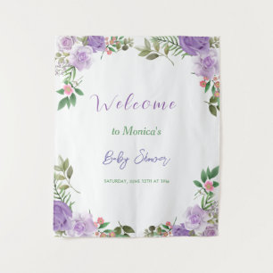 Paarse Lente Bloemen Meisje Baby Shower Wandkleed