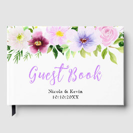 Paarse lente bloemen met bladgroen gastenboek