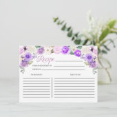 Paarse Lente Bloemen Vrijgezellenfeest Recept Kaar Informatiekaartje (Staand voorkant)