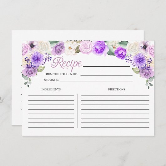 Paarse Lente Bloemen Vrijgezellenfeest Recept Kaar Informatiekaartje (Voorkant / Achterkant)