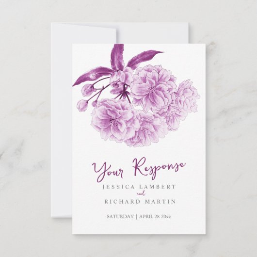 Paarse lente bloemen waterverf bruiloft RSVP (Achterkant)