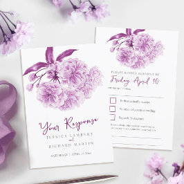 Paarse lente bloemen waterverf bruiloft RSVP Kaartje