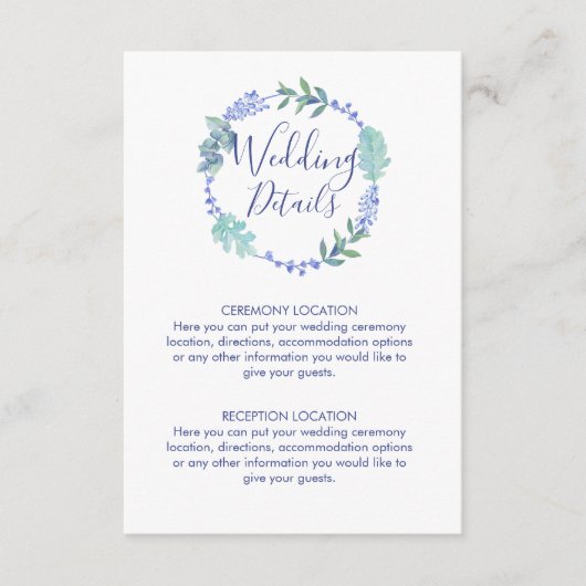 Paarse lente bloemenkrans trouwinformatie informatiekaartje (Voorkant)
