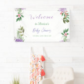 Paarse lente bloemenmeisje Baby shower Spandoek (Insitu)