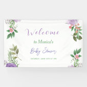 Paarse lente bloemenmeisje Baby shower Spandoek (Horizontaal)