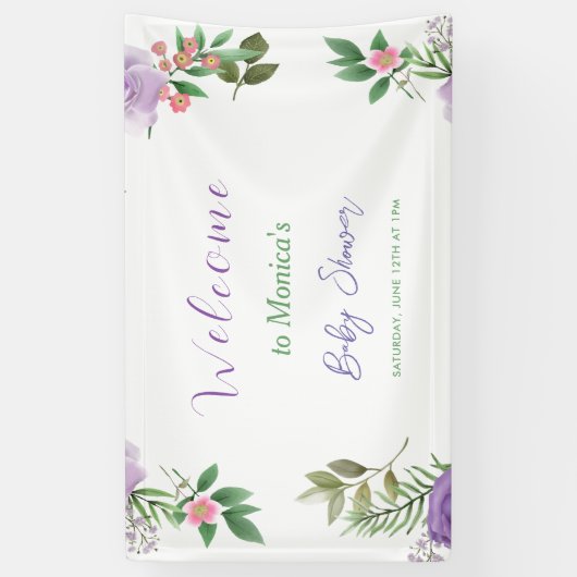 Paarse lente bloemenmeisje Baby shower Spandoek (Verticaal)
