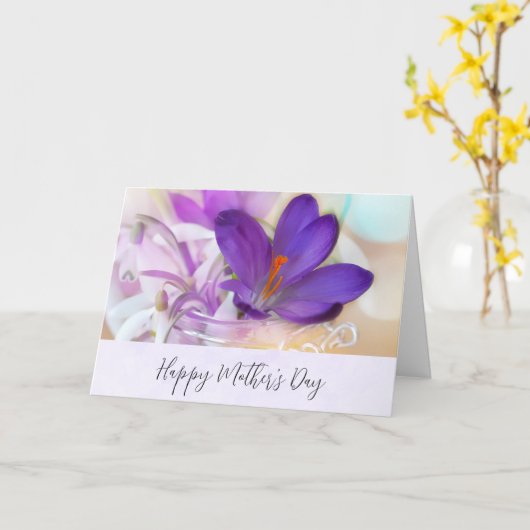 Paarse Lente Krokoes Moederdag Kaart (Gele Bloem)