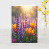 Paarse Lente Moederdagkaart Kaart (Gele Bloem)
