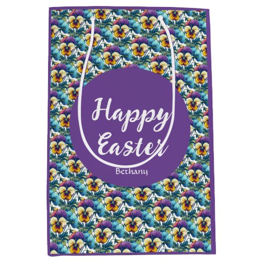 Paarse Lente Pansy Patch Patch Pasen Medium Cadeauzakje (Voorkant)