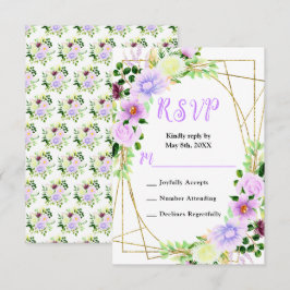 Paarse lentebloemen met bladgroen RSVP kaartje