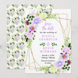 Paarse lentebloemen met bladgroen save the date