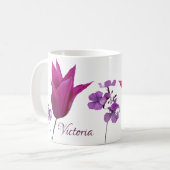  paarse lentebloemen Victoria naam Koffiemok (Voorkant links)