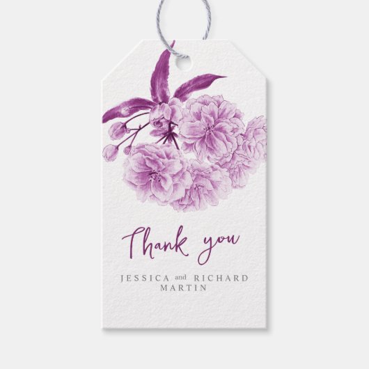 Paarse lentebloesem bloesem bloesem kunst bruiloft cadeaulabel (Voorkant)