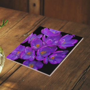 Paarse Lentekrokussen Bloemstuk Tegeltje