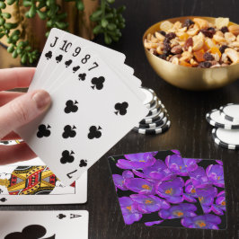 Paarse Lentekrokussen op Zwarte Bloemen Pokerkaarten