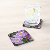 Paarse lentescrocussen. bier onderzetter (Rechterzijde)