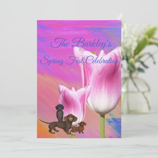 Paarse lentestijd Dachshund-uitnodiging Kaart (Staand voorkant)