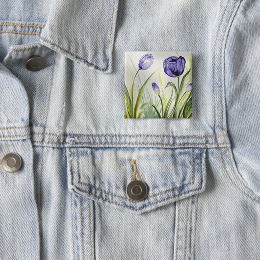 Paarse lentetelers vierkante button 5,1 cm (In situ)