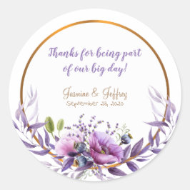 Paarse lentetransport bloemen ronde sticker