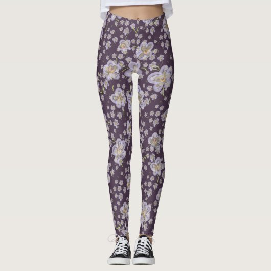 Paarse lentevloervloeren leggings (Voorkant)