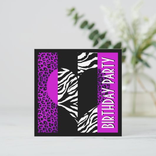 Paarse leopard Black en White Zebra (Dierafdrukken Kaart (Staand voorkant)